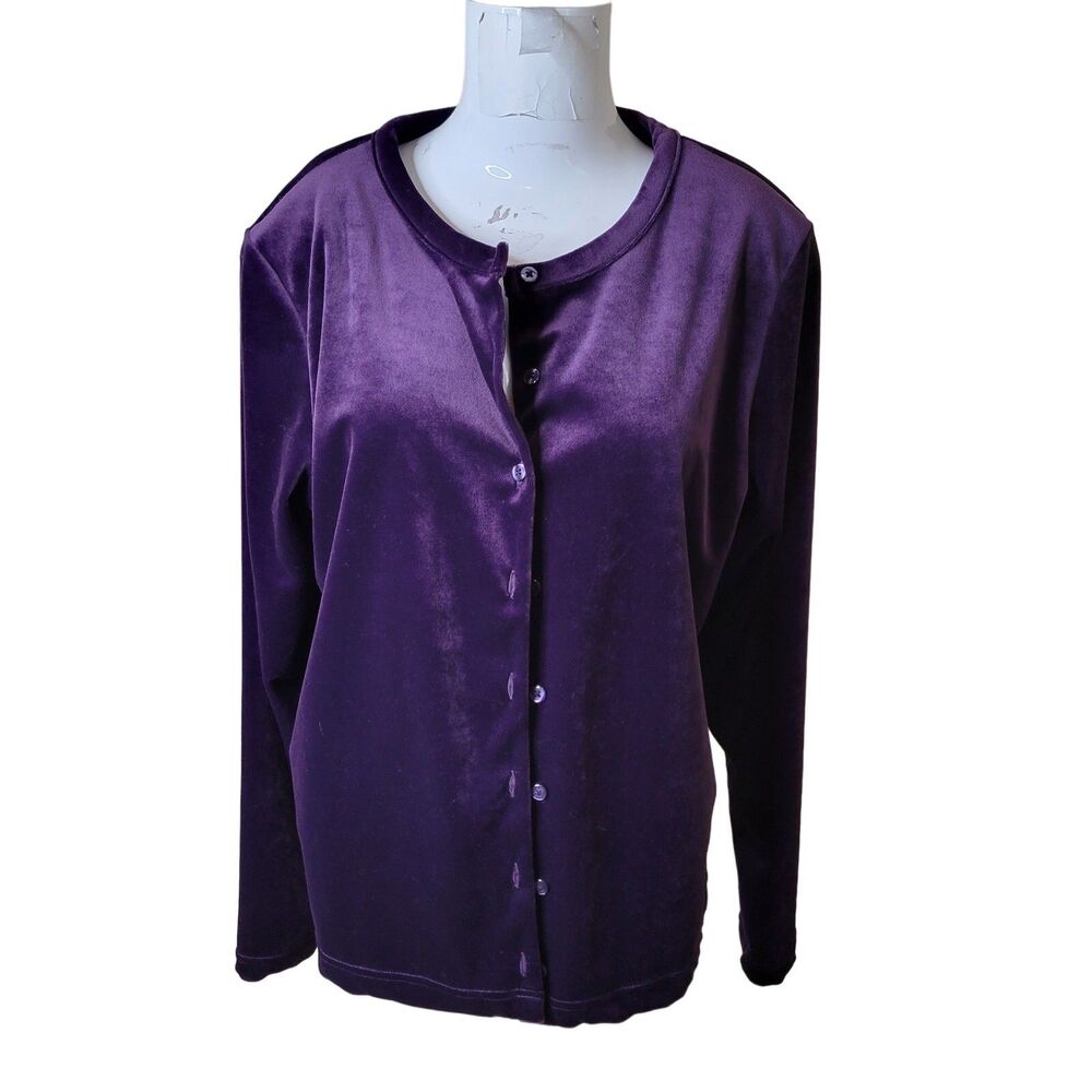 Route 66 size L womens top blouse stretch button front round neck longsleeve